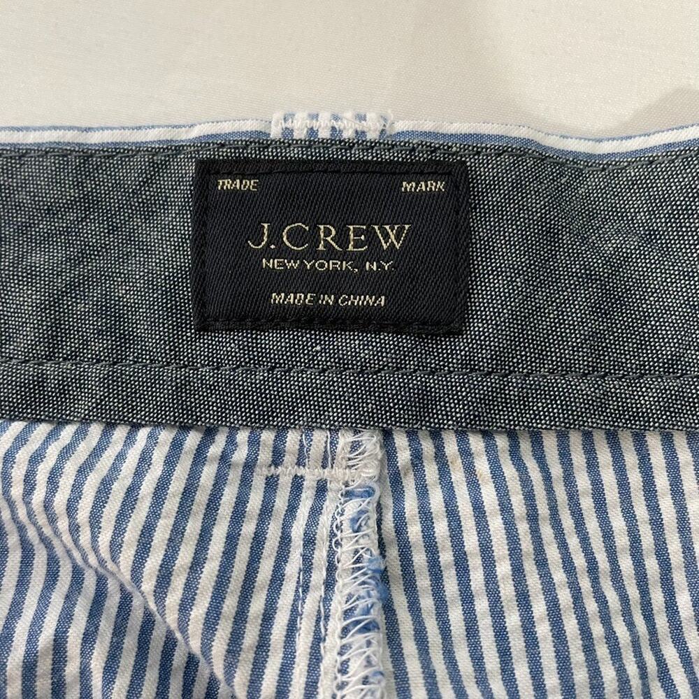 J Crew 38 Seersucker Shorts Blue White Stripe 9" Inseam Lightweight Classic